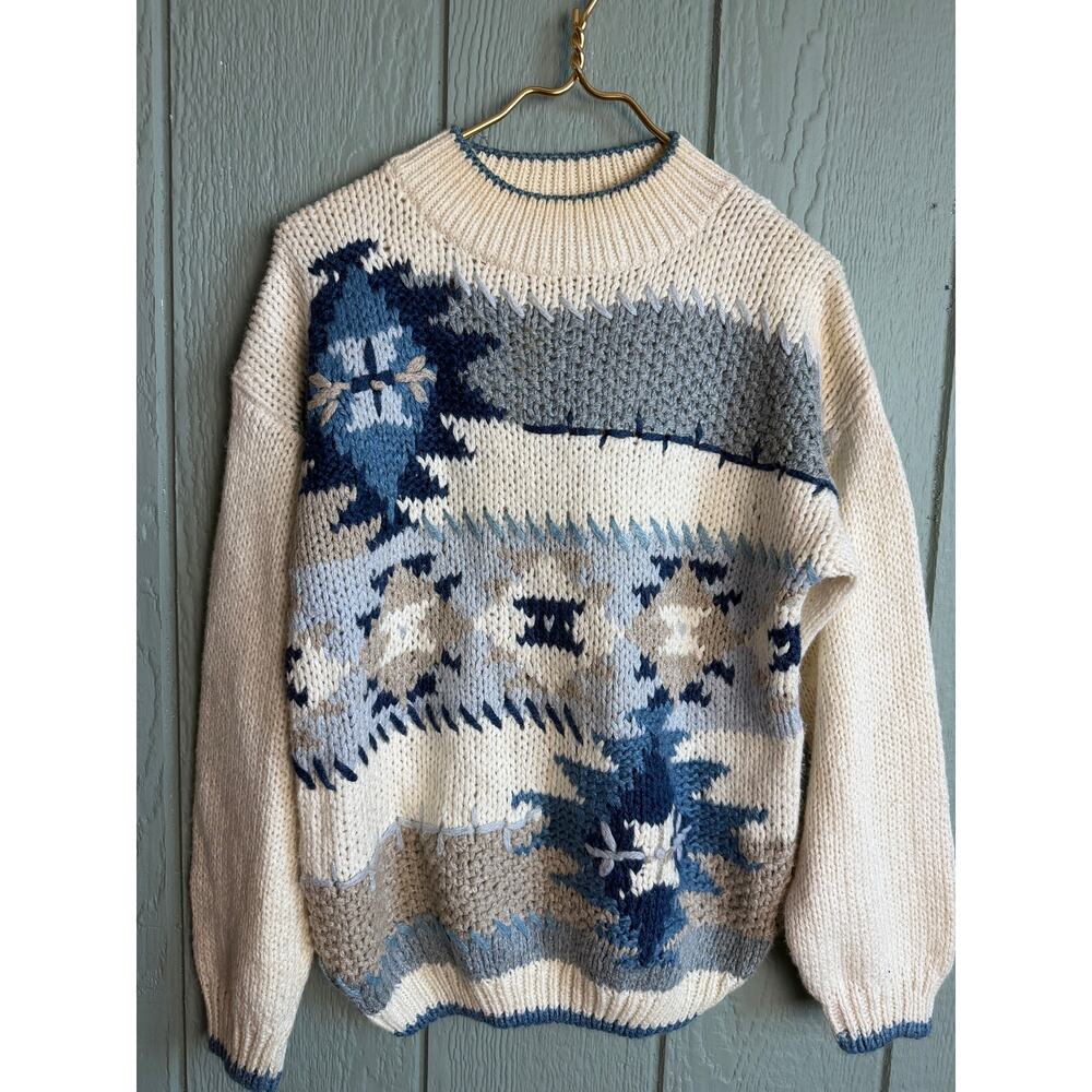 Vintage Chunky Knit Sweater | Abstract Fair Isle | 90s Grunge Cozy, Small